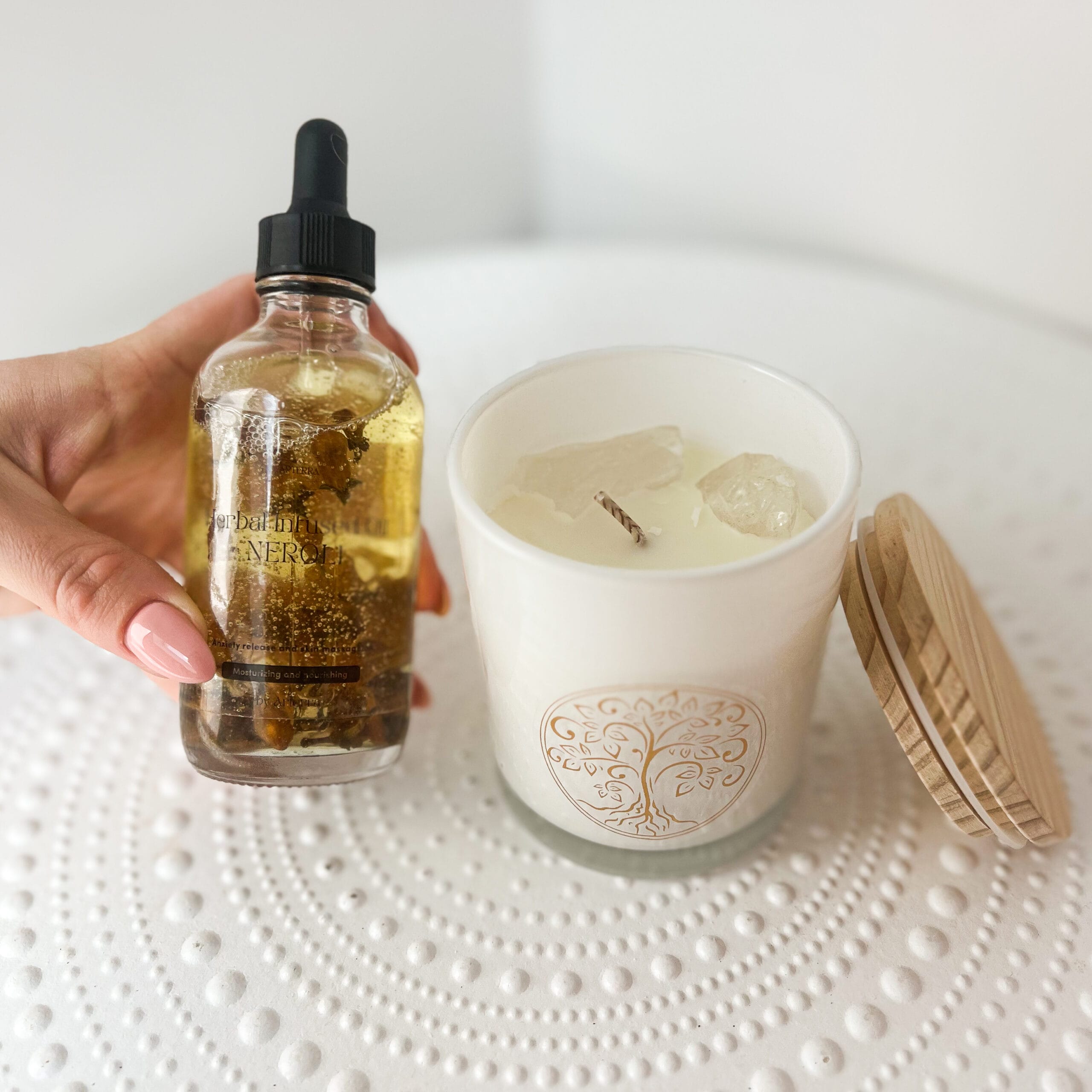 The Wellness Bundle - Crystal candle and herbal infused oil