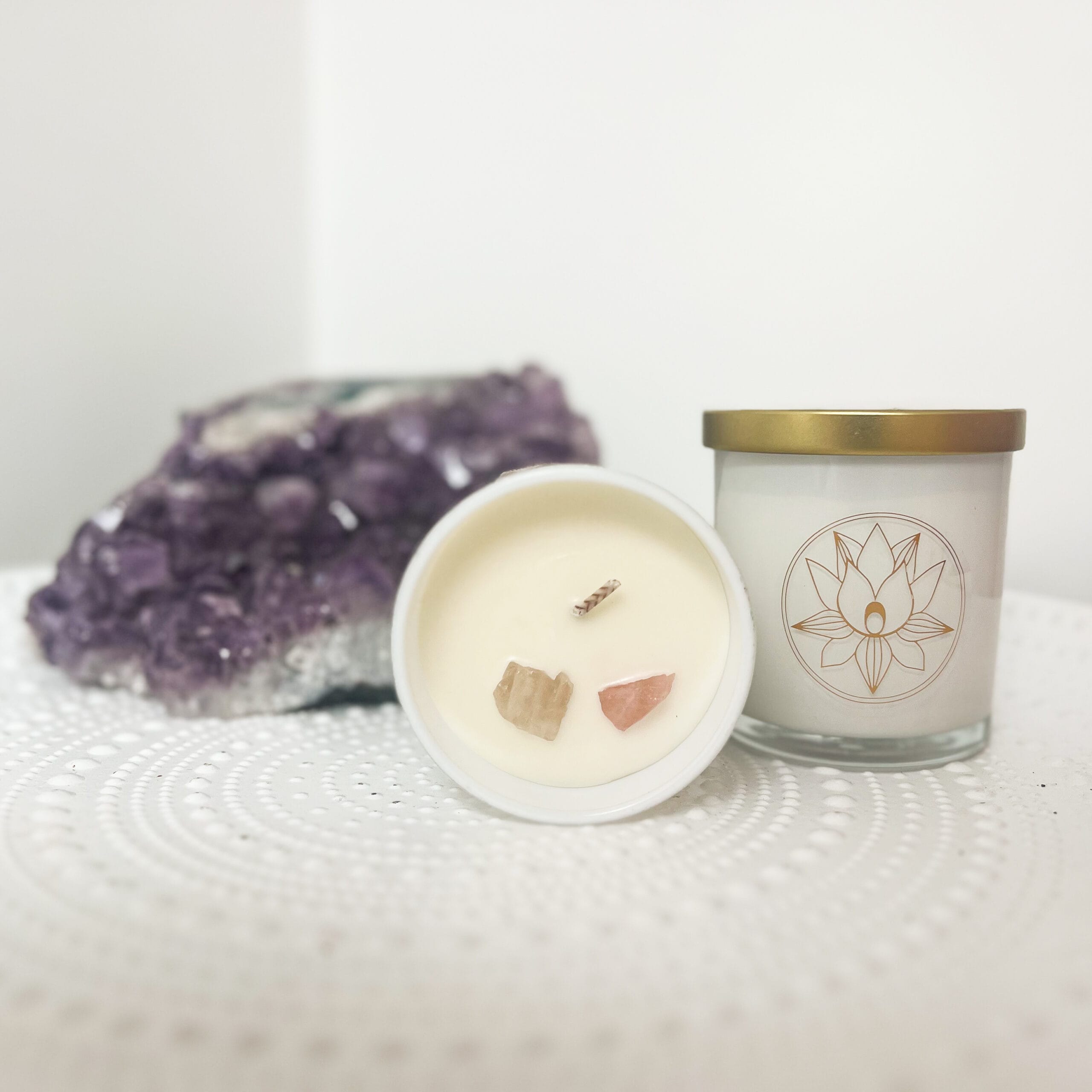 Rose Quartz soy wax candle with lavender essential oil